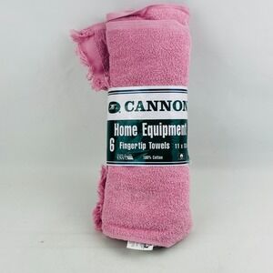 Vintage Cannon Fingertip Towel 6 Piece Set‎ Pink Cotton Fringe 11 x 18 Old Stock